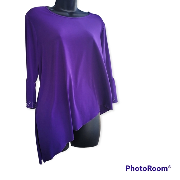 Pretty Women Long Sleeve Tunic Pullover Top Rhinestone Bell Sleeve Medium Purple - Picture 2 of 4